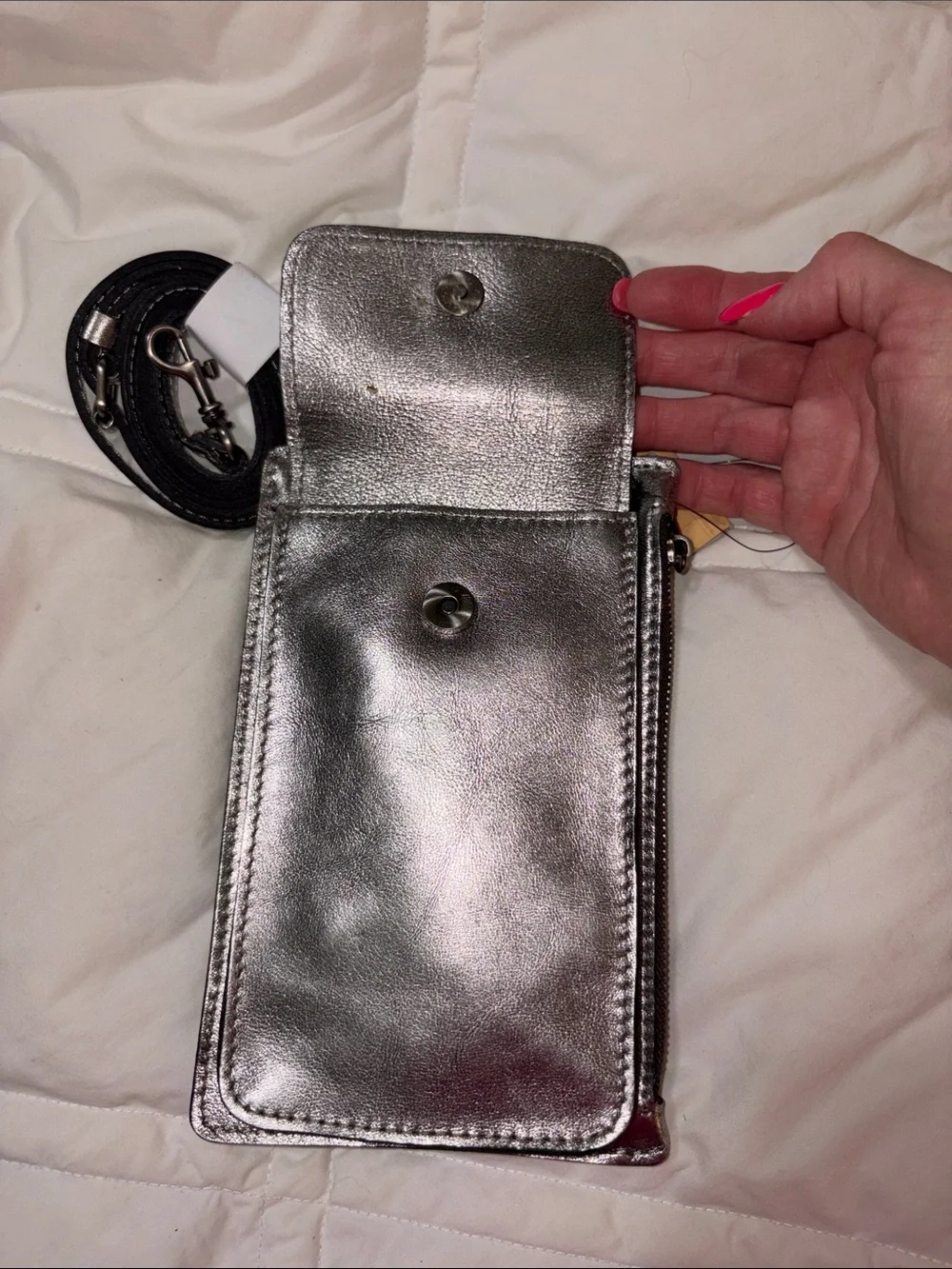 Nwt Patricia Nash metallic silver Chiavella Phone wallet Crossbody bag